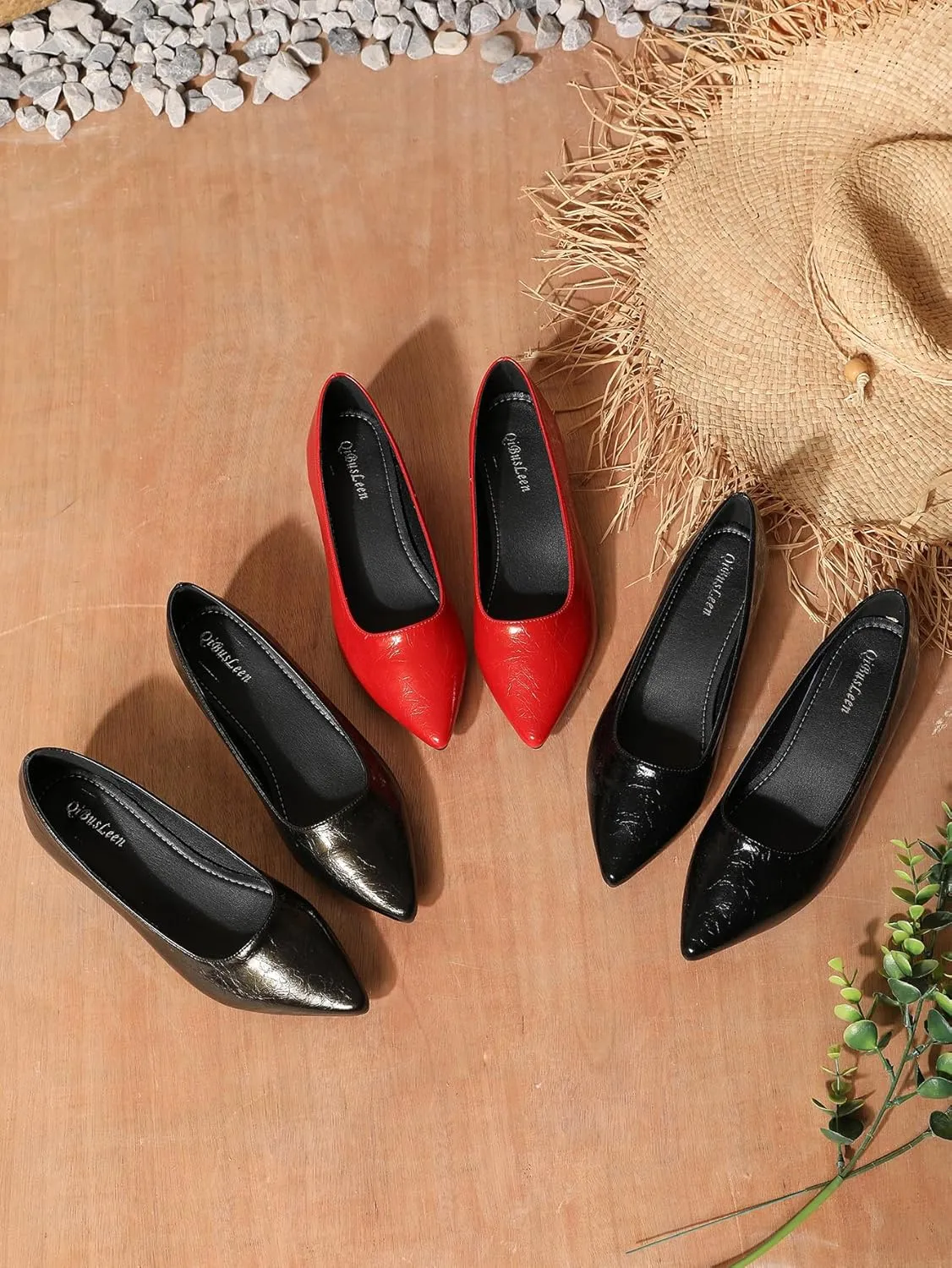 1 Inch Slip On Pointed Closed Toe Pumps for Women Comfortable Low Block Chunky Work Heels Women's Black Red Dressy Pump Shoes for Business Meeting Party