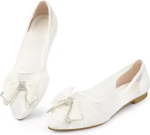 Allegra K Women's Pointed Toe Rhinestone Bow Slip on Mesh Ballet Flats