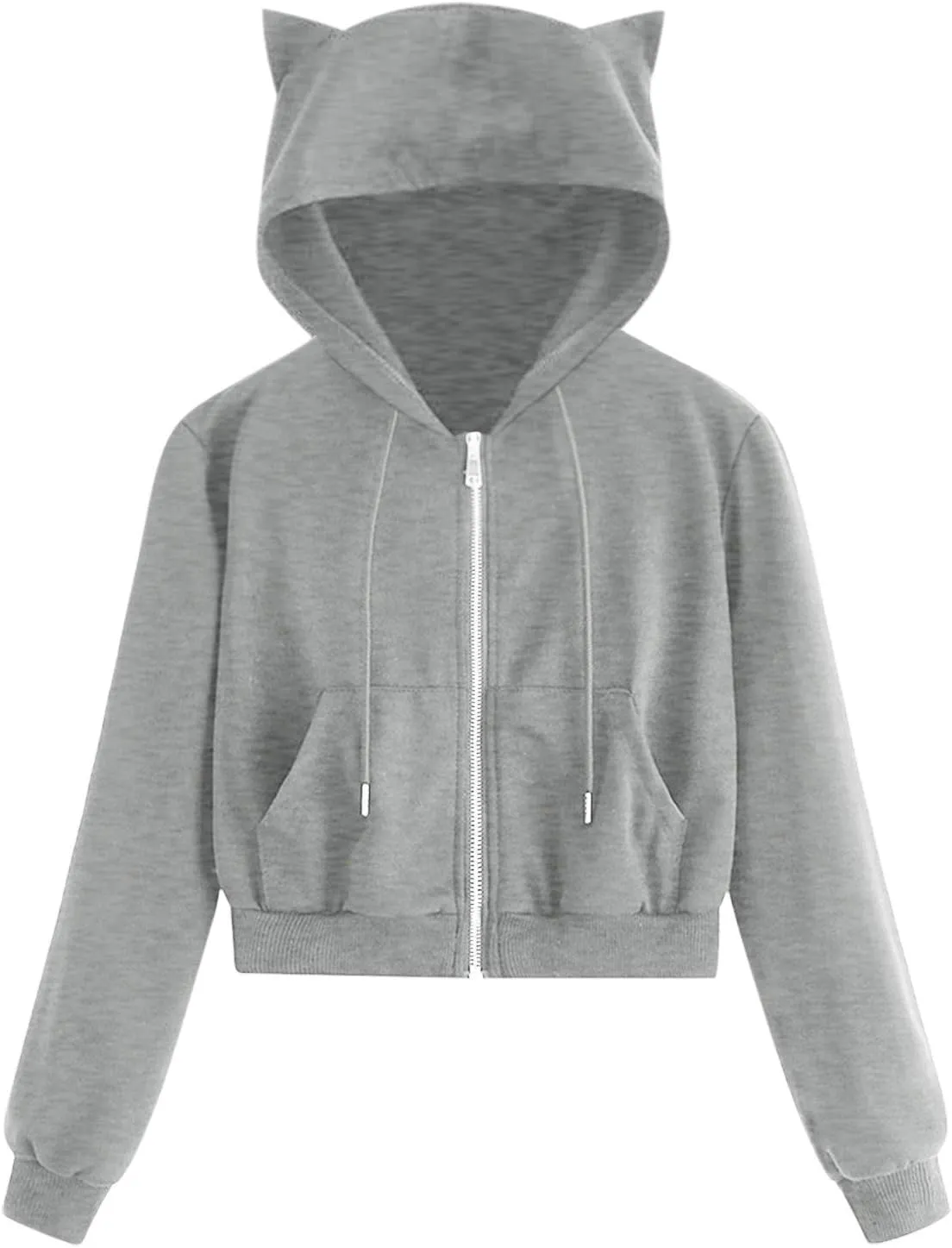 Aniywn Teen Girls Hoodies Cute Cat Ear Crop Top Gothic Hooded Sweatshirt Women Casual Long Sleeve Pullover Hodies