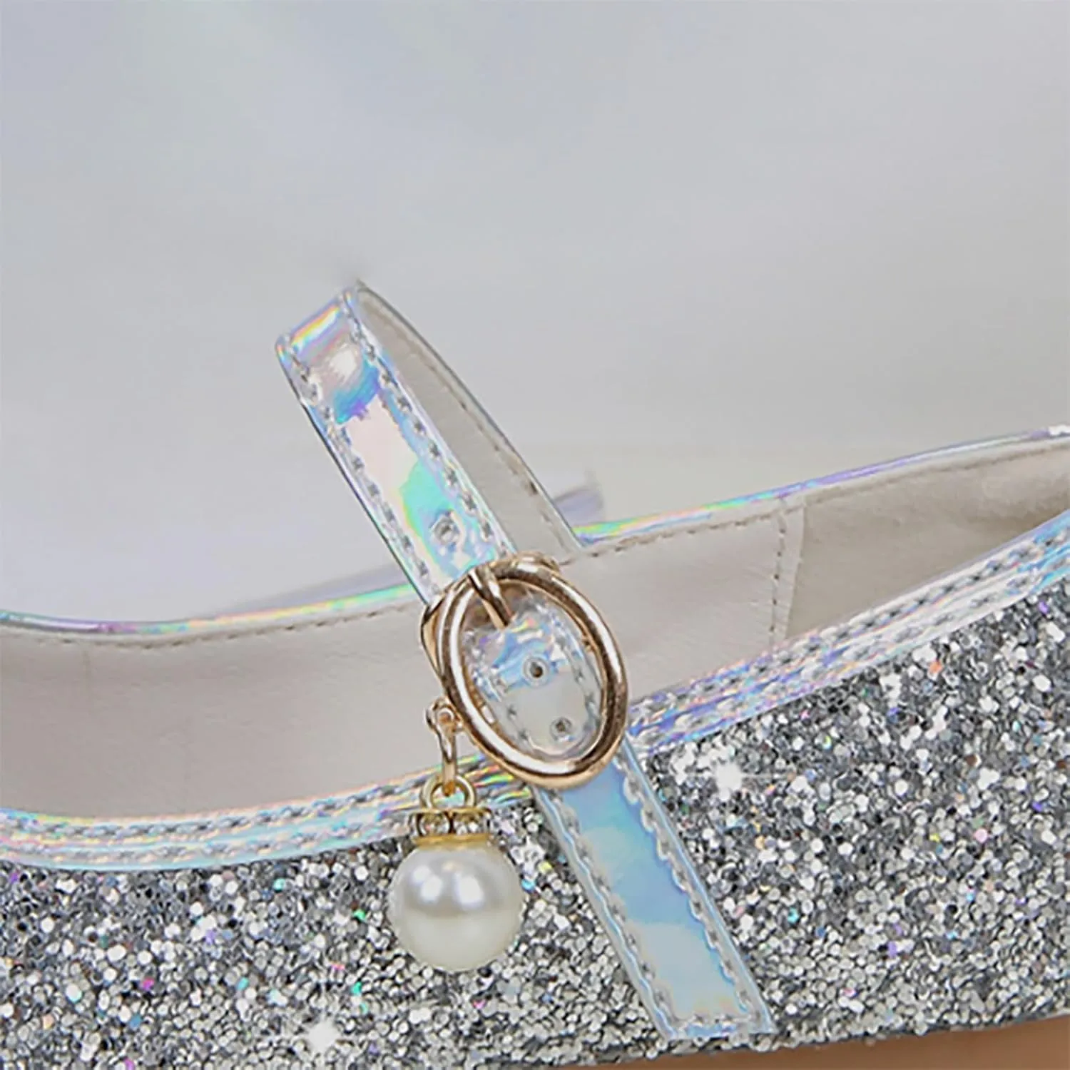 Baby Girls Pearl Sequins Sandals Low Heel Fancy Glitter Strap Ankle Shoes Kids Toddler Formal Wedding Closed Toe Sandals