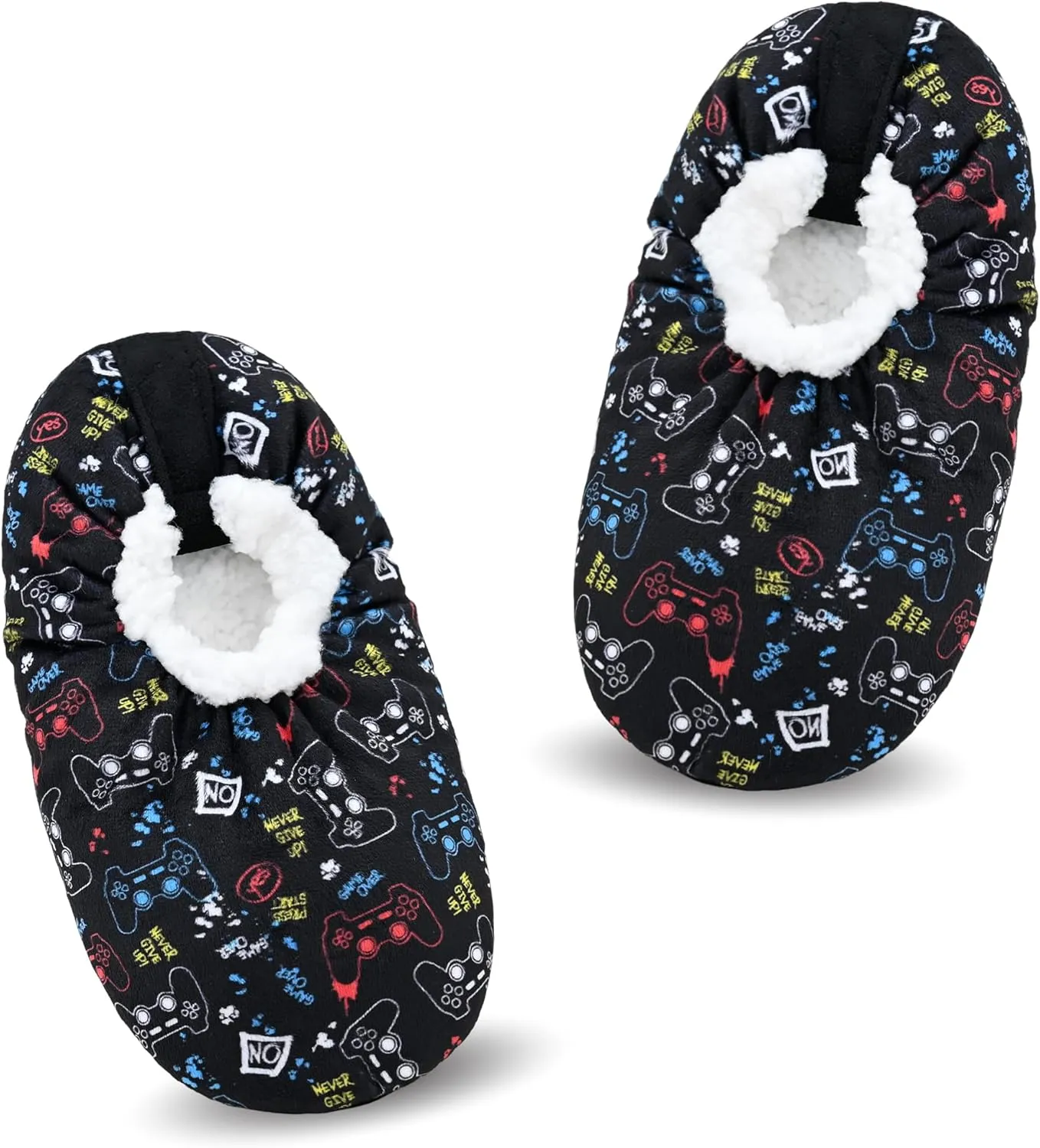Boys House Slippers With Non Skid Bottoms, Cute Animal Slipper Socks With Grippers For Big Kids, Cozy Soft Sole Warm Fuzzy House Shoes