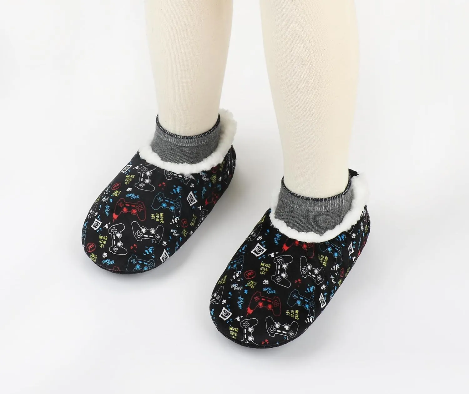 Boys House Slippers With Non Skid Bottoms, Cute Animal Slipper Socks With Grippers For Big Kids, Cozy Soft Sole Warm Fuzzy House Shoes