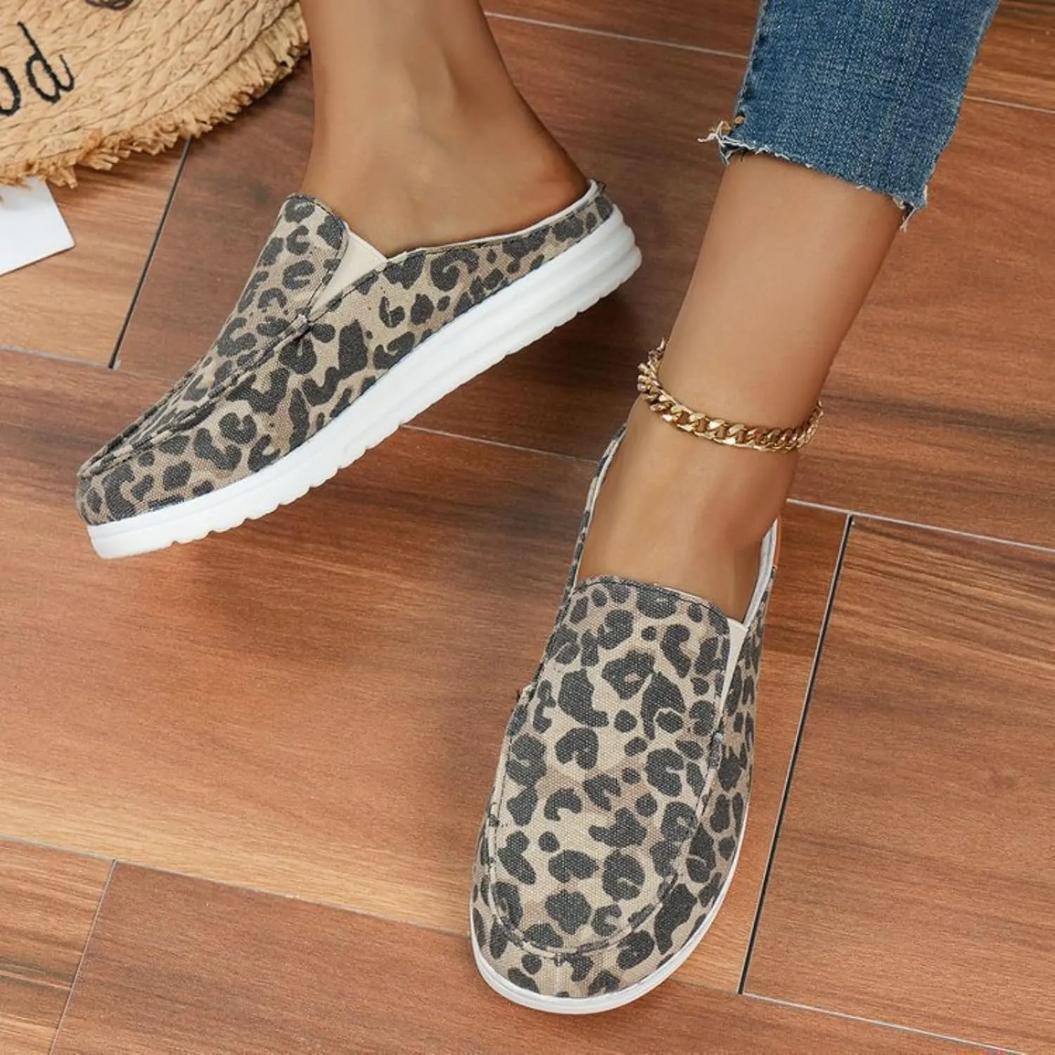 Canvas Shoes for Women Closed Toe Sandals Slip On Flat Slippers Casual Comfortable Wide Width Beach Print Sandals Shoes