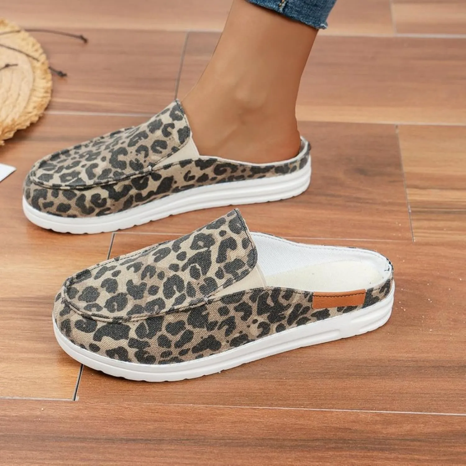 Canvas Shoes for Women Closed Toe Sandals Slip On Flat Slippers Casual Comfortable Wide Width Beach Print Sandals Shoes