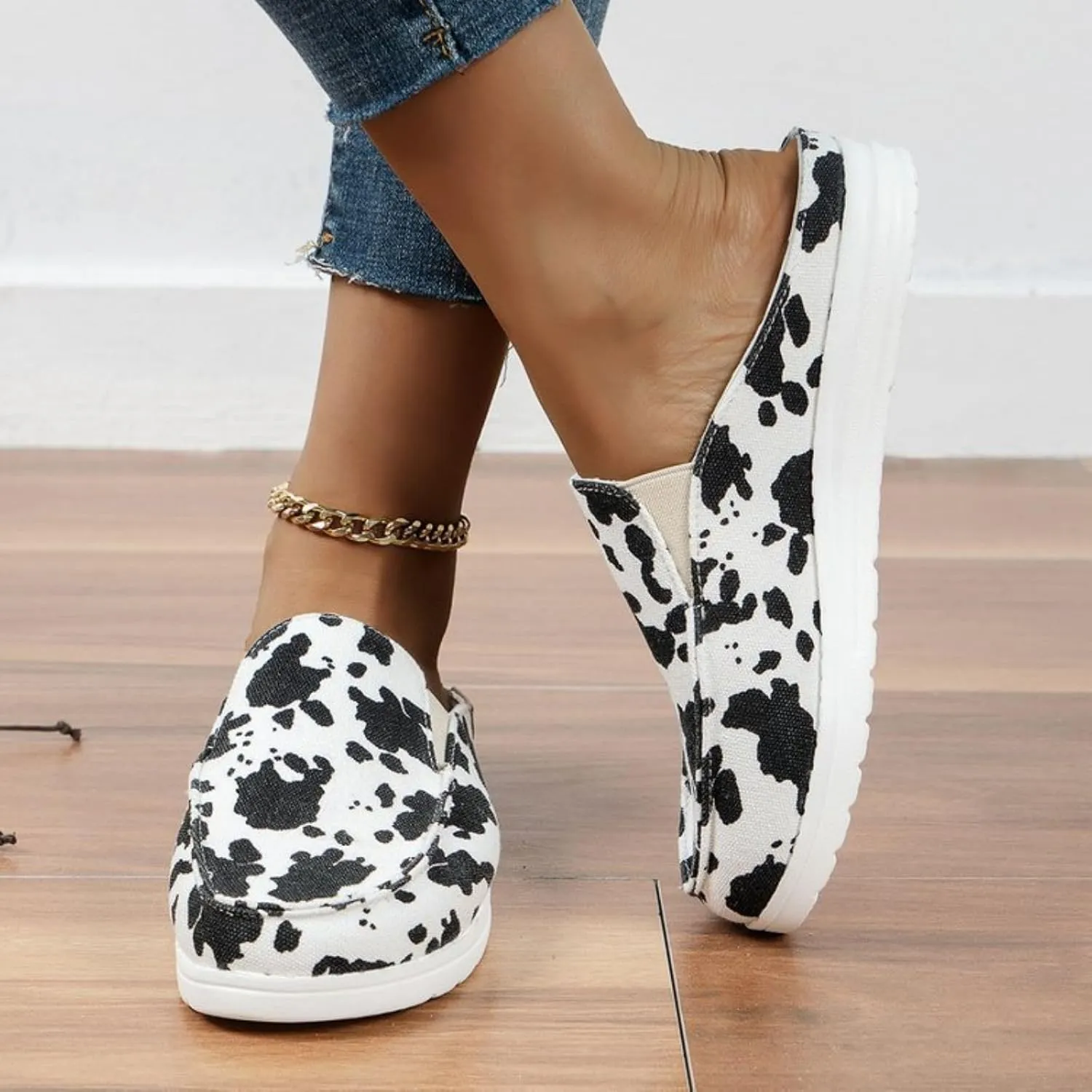 Canvas Shoes for Women Closed Toe Sandals Slip On Flat Slippers Casual Comfortable Wide Width Beach Print Sandals Shoes