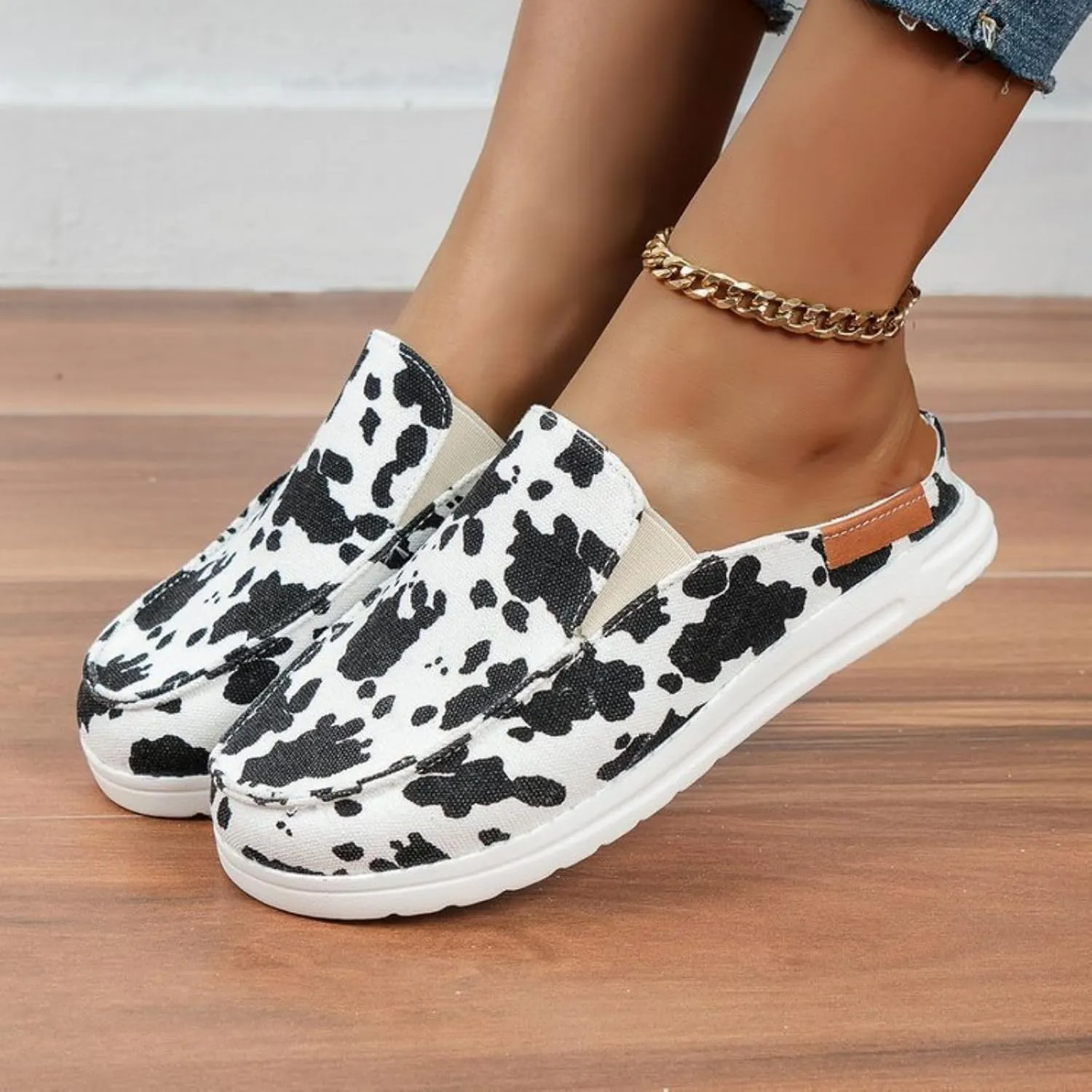 Canvas Shoes for Women Closed Toe Sandals Slip On Flat Slippers Casual Comfortable Wide Width Beach Print Sandals Shoes