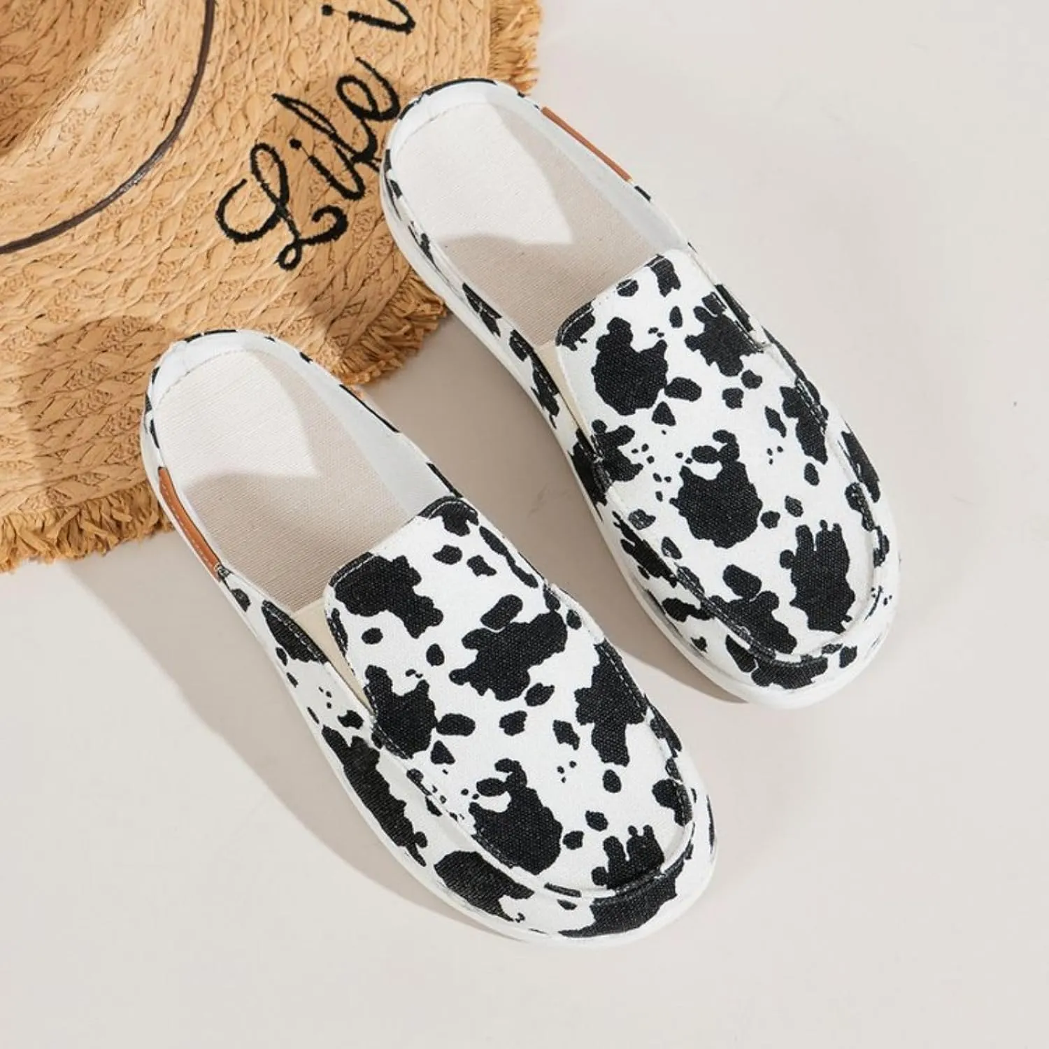 Canvas Shoes for Women Closed Toe Sandals Slip On Flat Slippers Casual Comfortable Wide Width Beach Print Sandals Shoes