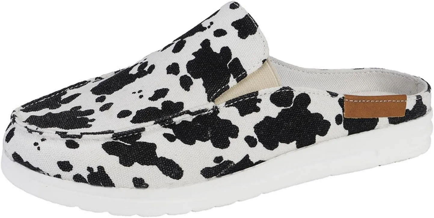 Canvas Shoes for Women Closed Toe Sandals Slip On Flat Slippers Casual Comfortable Wide Width Beach Print Sandals Shoes