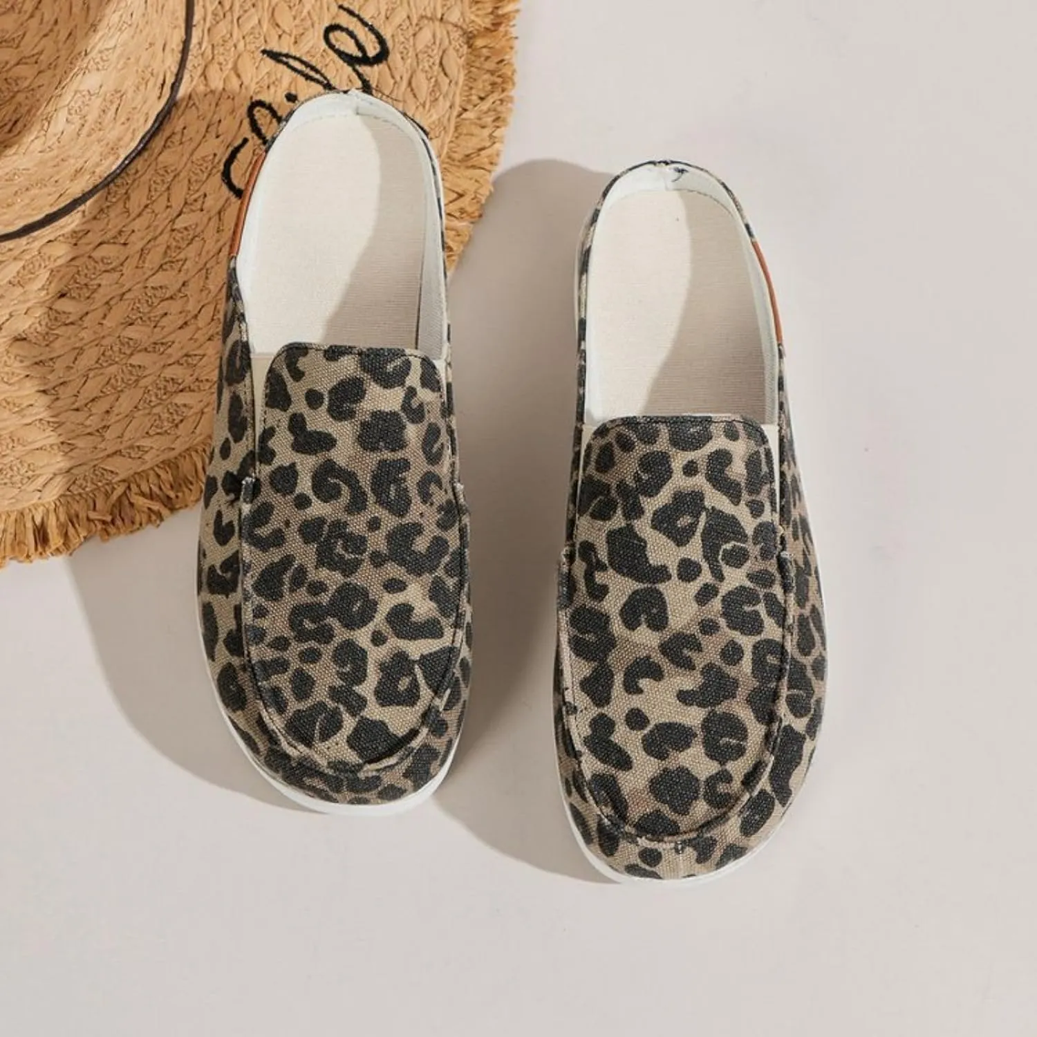 Canvas Shoes for Women Closed Toe Sandals Slip On Flat Slippers Casual Comfortable Wide Width Beach Print Sandals Shoes