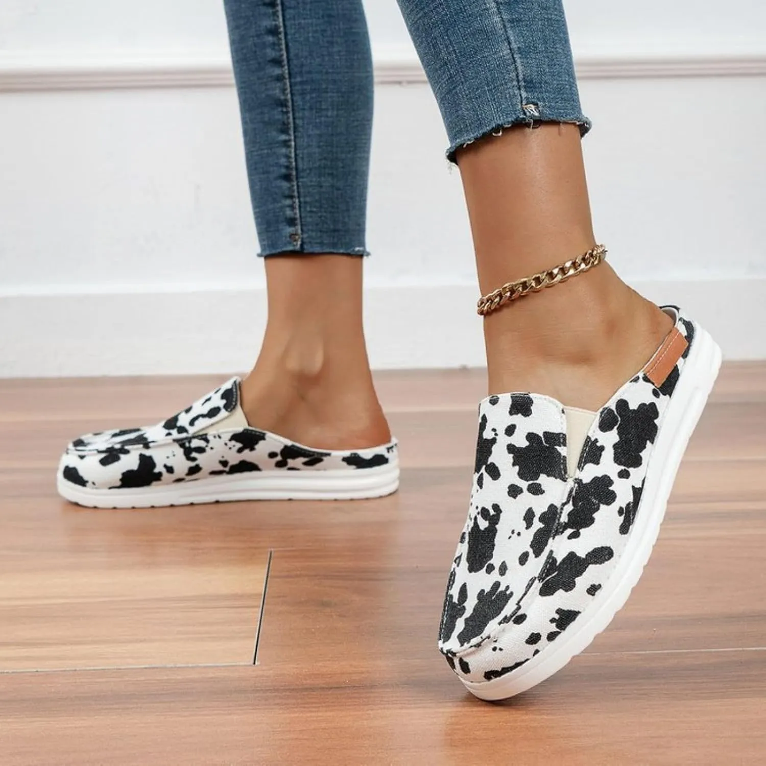 Canvas Shoes for Women Closed Toe Sandals Slip On Flat Slippers Casual Comfortable Wide Width Beach Print Sandals Shoes