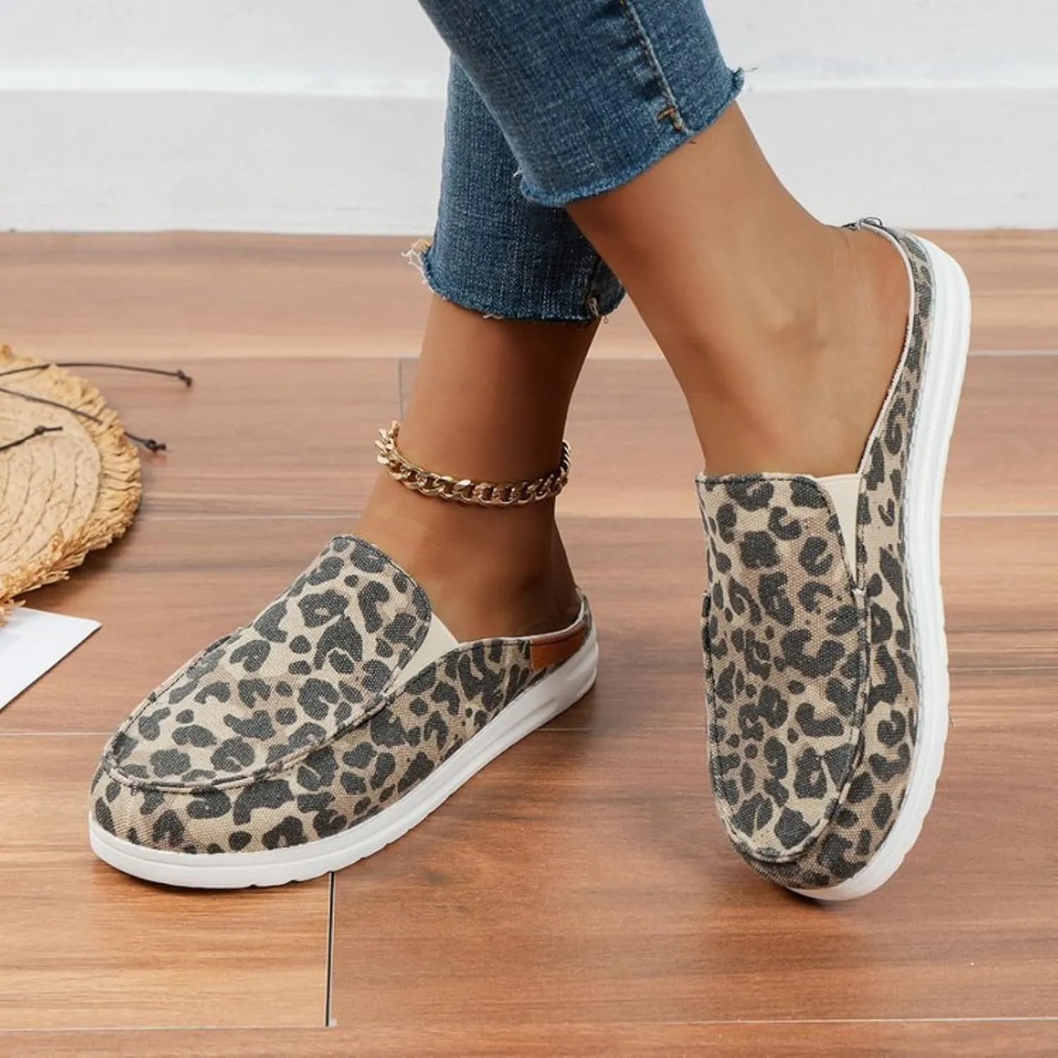 Canvas Shoes for Women Closed Toe Sandals Slip On Flat Slippers Casual Comfortable Wide Width Beach Print Sandals Shoes