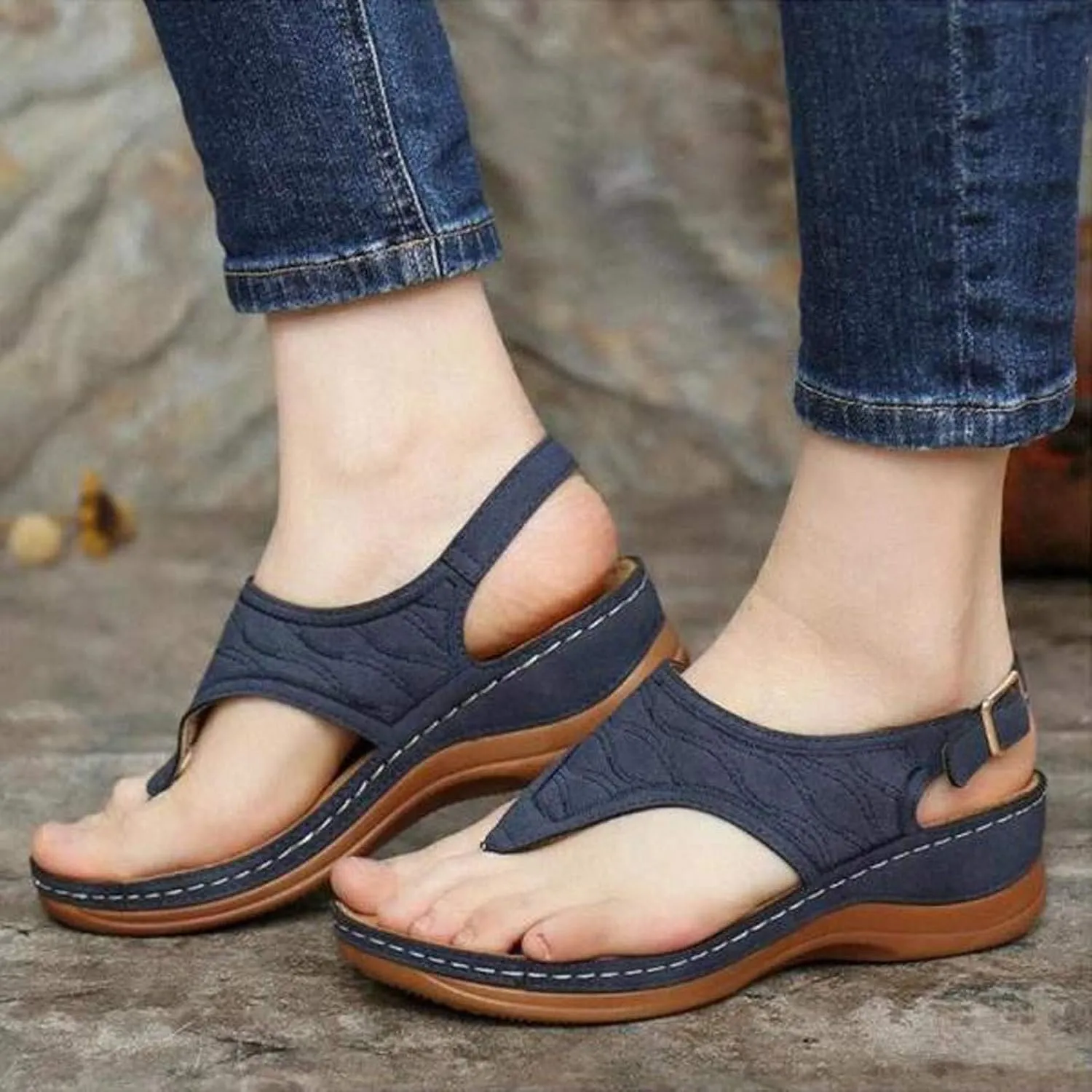 Eduavar Sandals for Women Dressy Summer, Sandals Women Summer Beach Sandals Flip Flops Embroidered Buckle Ankle Strap Shoes