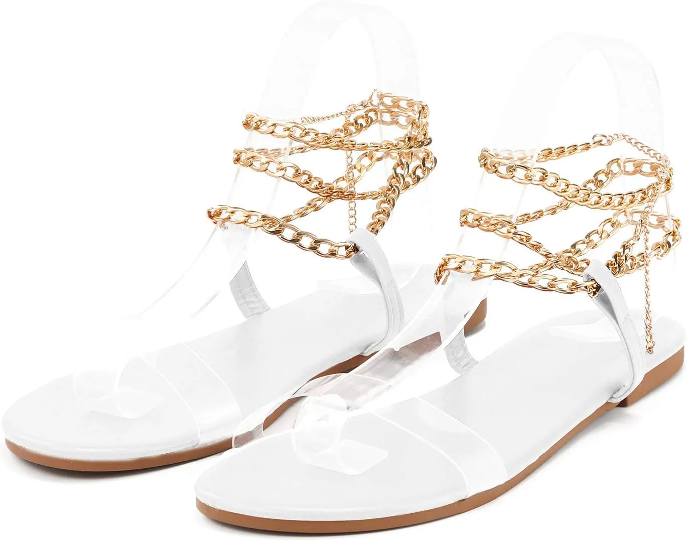 Eduavar Sandals for Women Dressy Summer, Womens Sandals Dressy Summer Beach Sandals Metal Chain Flat Sandals Comfy Sandals