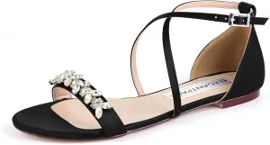 ELEGANTPARK FS2321 Sandals for Women Open Toe Wedding Sandals for Bride Bridesmaids Strappy Sandals Satin Bridal Evening Party Summer Sandals Flats