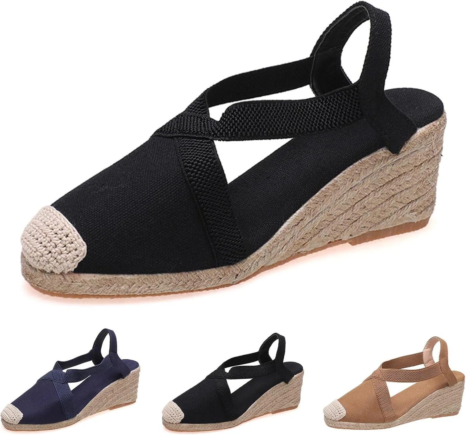 Espadrilles Wedge Sandals for Women Platform Closed Toe Ankle Strap Lace Up Summer Shoes Espadrilles Wedge Sandals Heels Walking Shoes Comfortable Anti Slip Summer Flat Sandal