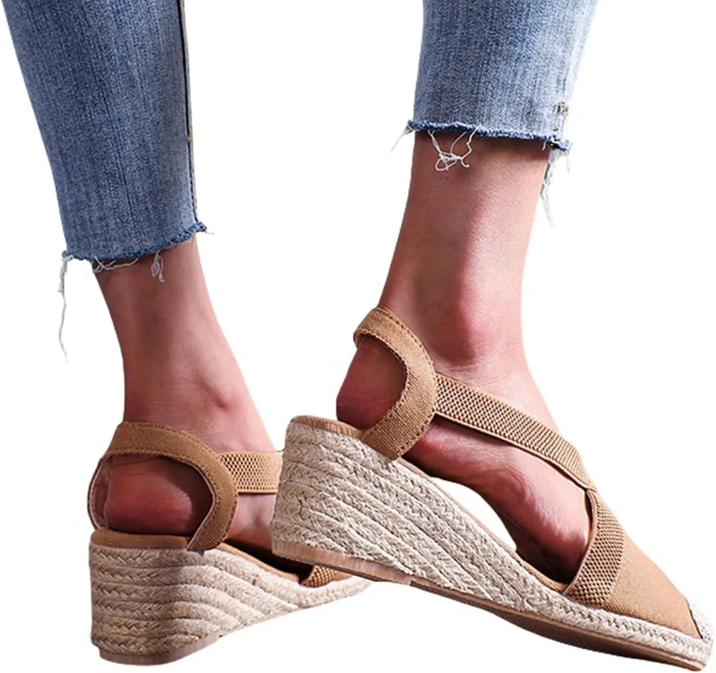 Espadrilles Wedge Sandals for Women Platform Closed Toe Ankle Strap Lace Up Summer Shoes Espadrilles Wedge Sandals Heels Walking Shoes Comfortable Anti Slip Summer Flat Sandal
