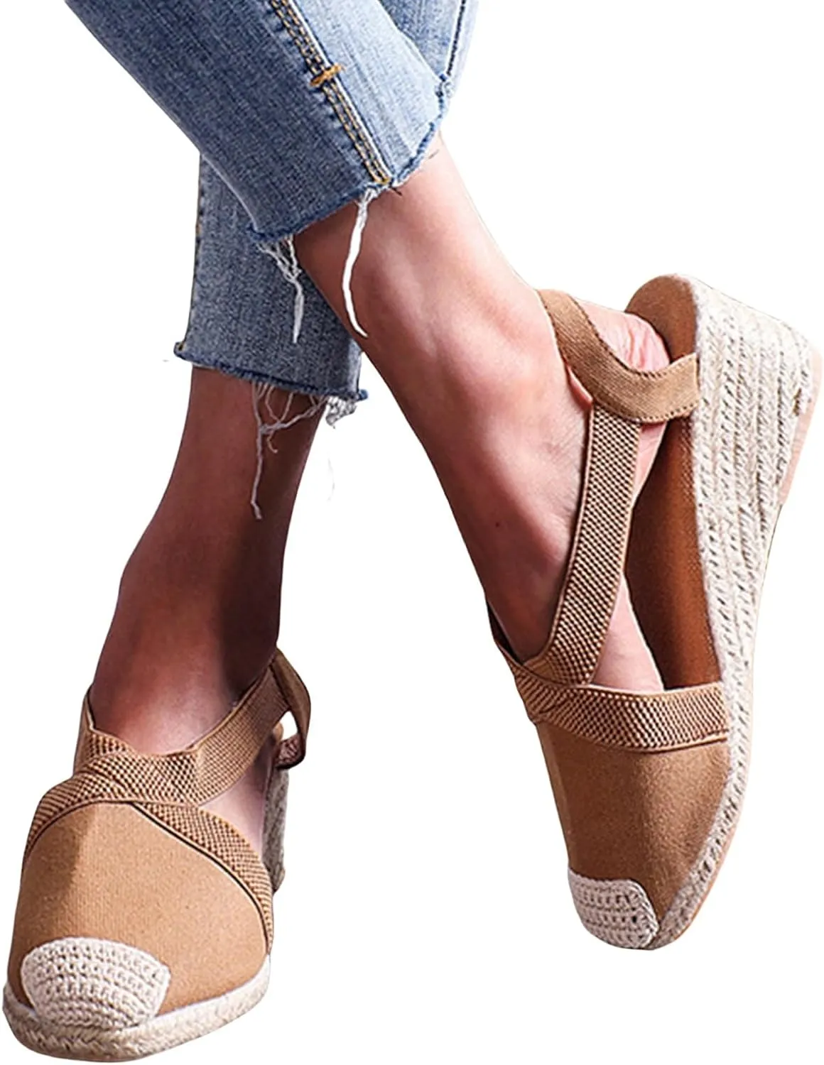 Espadrilles Wedge Sandals for Women Platform Closed Toe Ankle Strap Lace Up Summer Shoes Espadrilles Wedge Sandals Heels Walking Shoes Comfortable Anti Slip Summer Flat Sandal