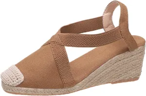 Espadrilles Wedge Sandals for Women Platform Closed Toe Ankle Strap Lace Up Summer Shoes Espadrilles Wedge Sandals Heels Walking Shoes Comfortable Anti Slip Summer Flat Sandal