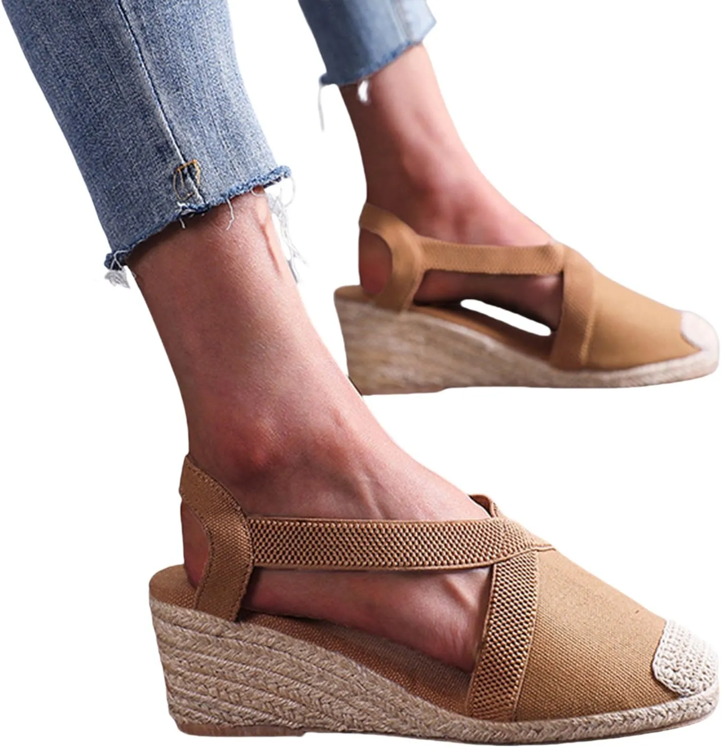 Espadrilles Wedge Sandals for Women Platform Closed Toe Ankle Strap Lace Up Summer Shoes Espadrilles Wedge Sandals Heels Walking Shoes Comfortable Anti Slip Summer Flat Sandal