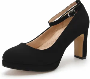 Fashions Black Heels,Vintage Women's Pumps with Adjustable Buckle,Comfortable Block Heels for Women,3.2 Inch, Womens Dress Shoes for Party, Wedding, Work
