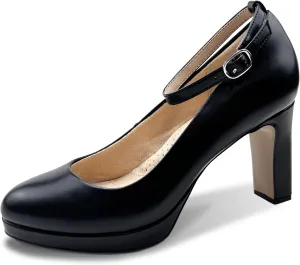 Fashions Black Heels,Vintage Women's Pumps with Adjustable Buckle,Comfortable Block Heels for Women,3.2 Inch, Womens Dress Shoes for Party, Wedding, Work