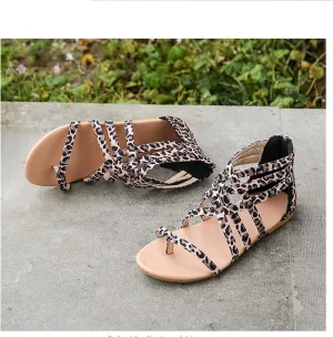 Gladiator Sandals for Women Cross Strappy Flat Sandals T-Strap Fisherman Open Toe Ankle Strap Beach Roman Shoes Zipper