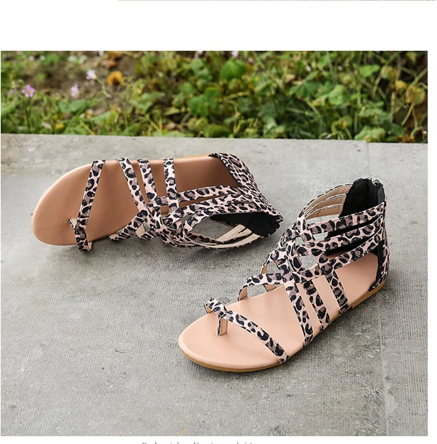 Gladiator Sandals for Women Cross Strappy Flat Sandals T-Strap Fisherman Open Toe Ankle Strap Beach Roman Shoes Zipper