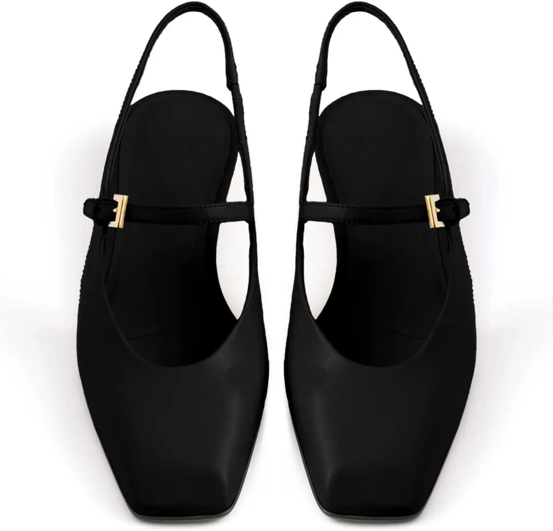 iadore Womens Mary Jane Pumps Closed Square Toe Low Heels Ankle Strap Pumps Slingbacks Dress Shoes for Wedding Party Size 5-12 US
