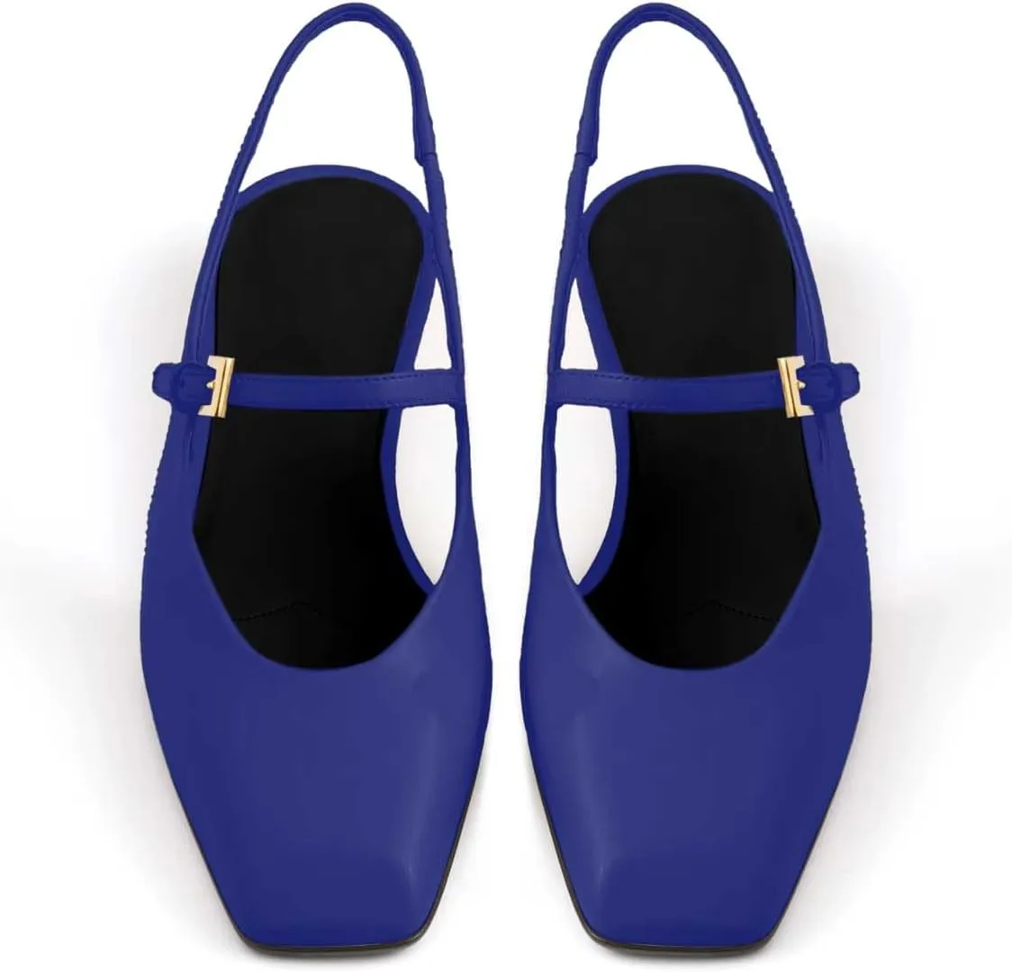 iadore Womens Mary Jane Pumps Closed Square Toe Low Heels Ankle Strap Pumps Slingbacks Dress Shoes for Wedding Party Size 5-12 US