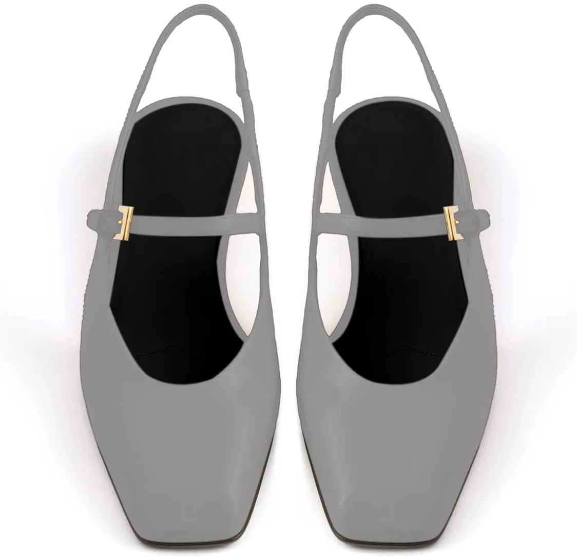 iadore Womens Mary Jane Pumps Closed Square Toe Low Heels Ankle Strap Pumps Slingbacks Dress Shoes for Wedding Party Size 5-12 US