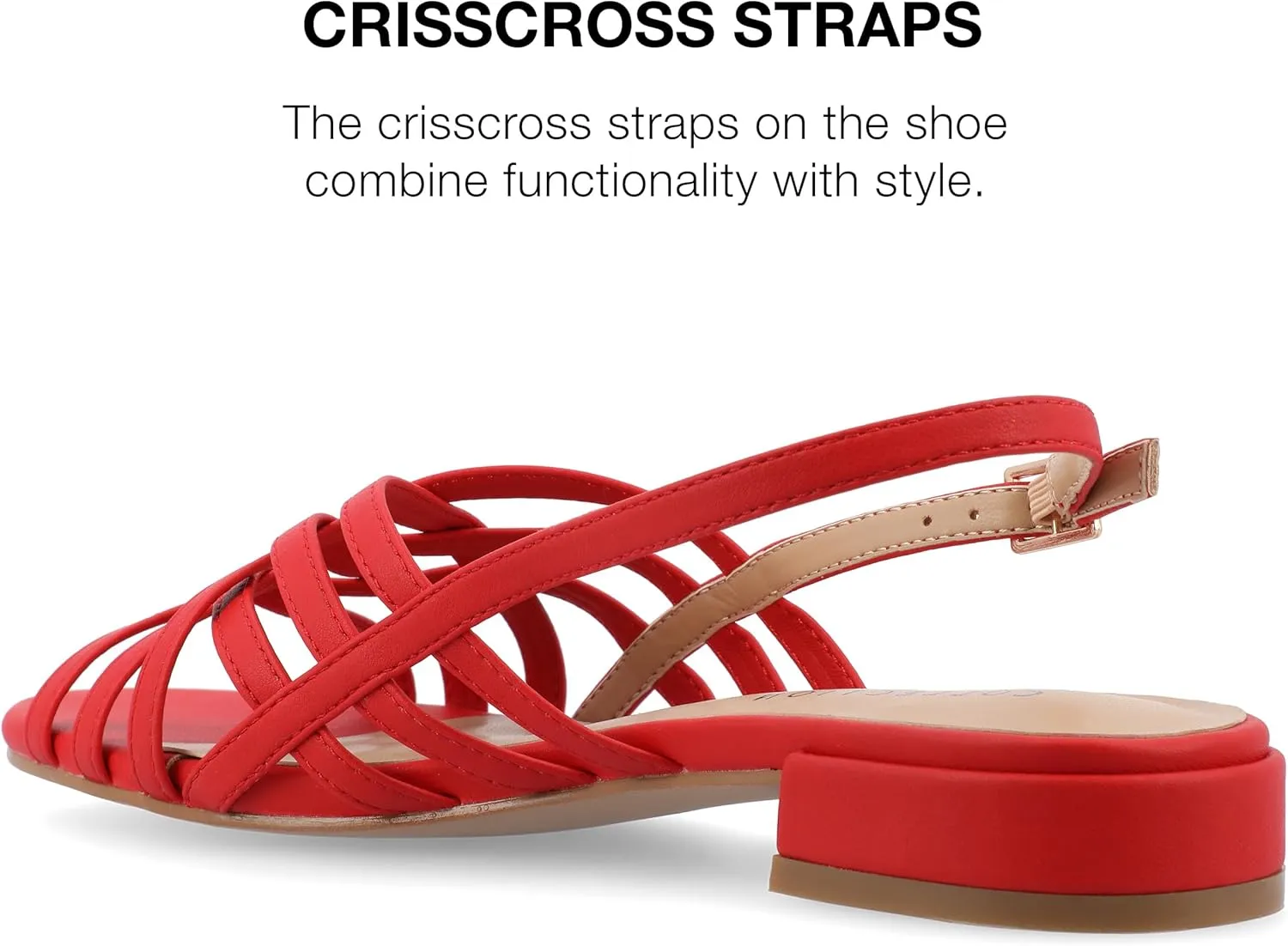 Journee Womens Woven Strappy Slingback Block Heel Buckle Ankle Open Round Toe Cassandra Comfort Sandals