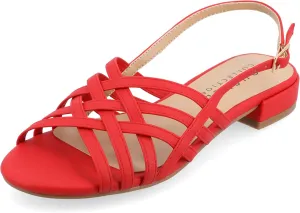 Journee Womens Woven Strappy Slingback Block Heel Buckle Ankle Open Round Toe Cassandra Comfort Sandals