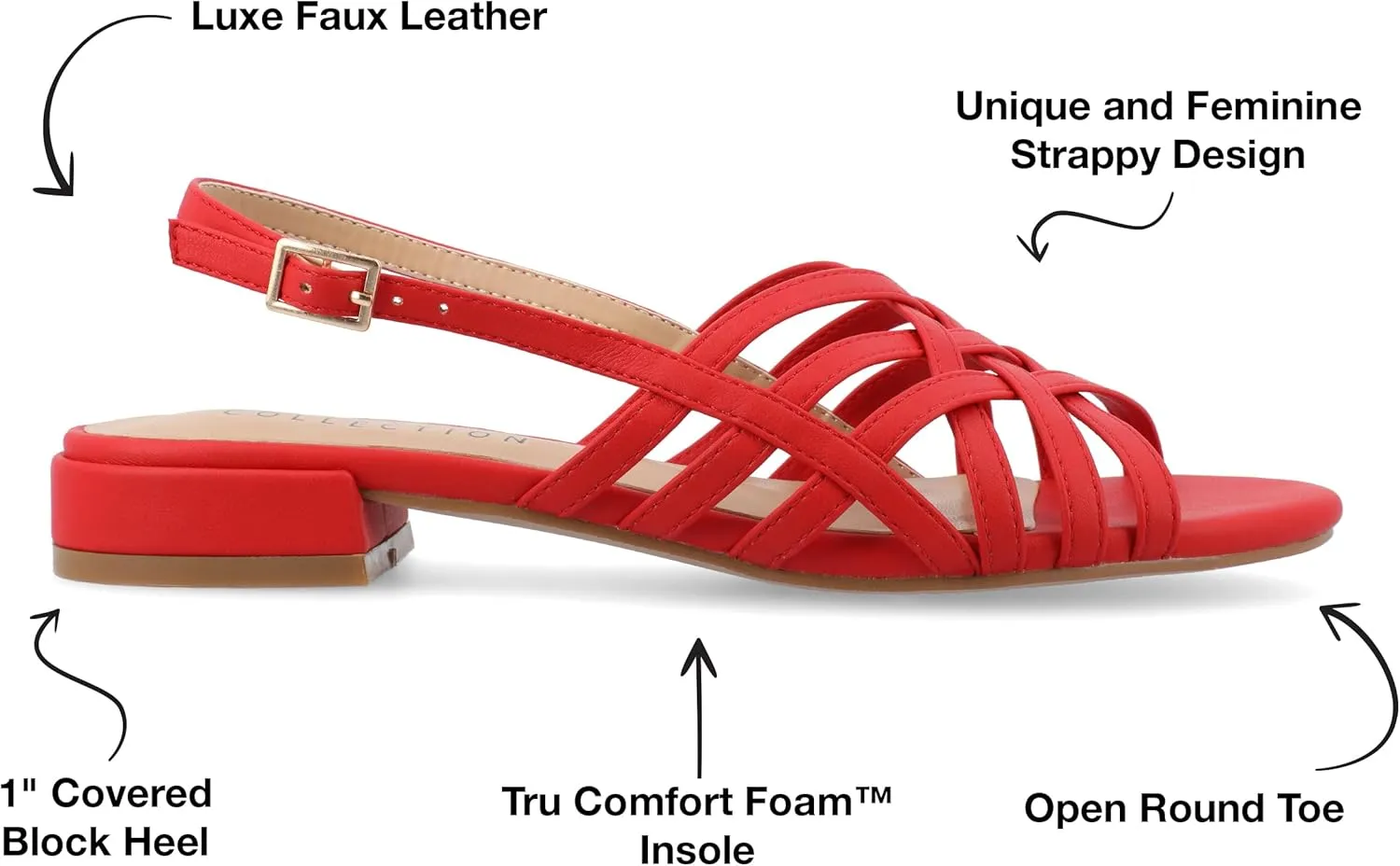 Journee Womens Woven Strappy Slingback Block Heel Buckle Ankle Open Round Toe Cassandra Comfort Sandals