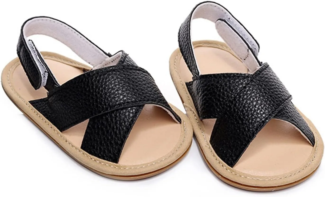 Kids Leather Soft Sandals Flat Water Wide Shoes With Adjusted Strap Baby Boys Girls Barefoot Summer Casual Walking Shoes