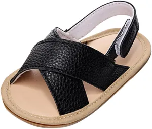 Kids Leather Soft Sandals Flat Water Wide Shoes With Adjusted Strap Baby Boys Girls Barefoot Summer Casual Walking Shoes