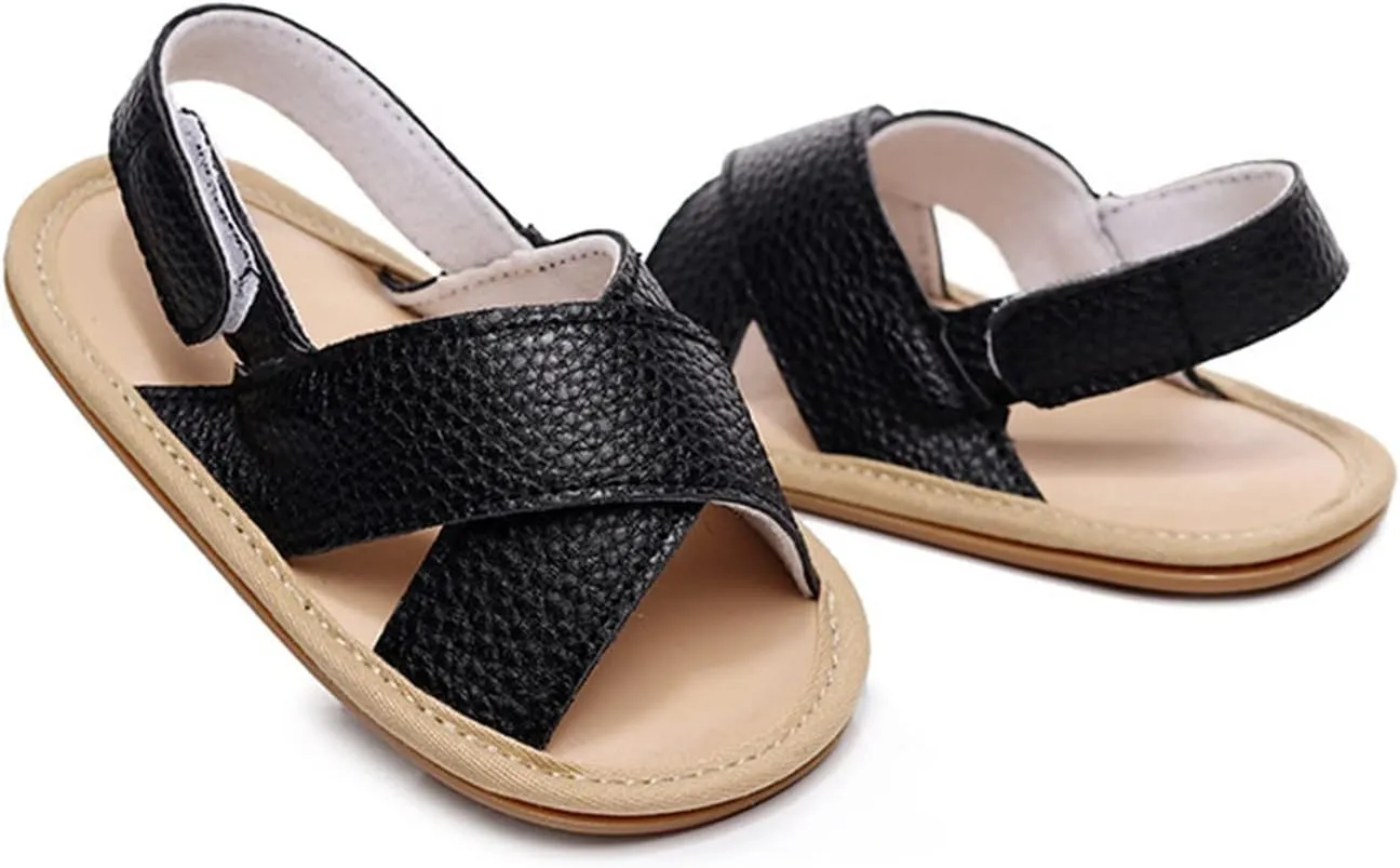 Kids Leather Soft Sandals Flat Water Wide Shoes With Adjusted Strap Baby Boys Girls Barefoot Summer Casual Walking Shoes