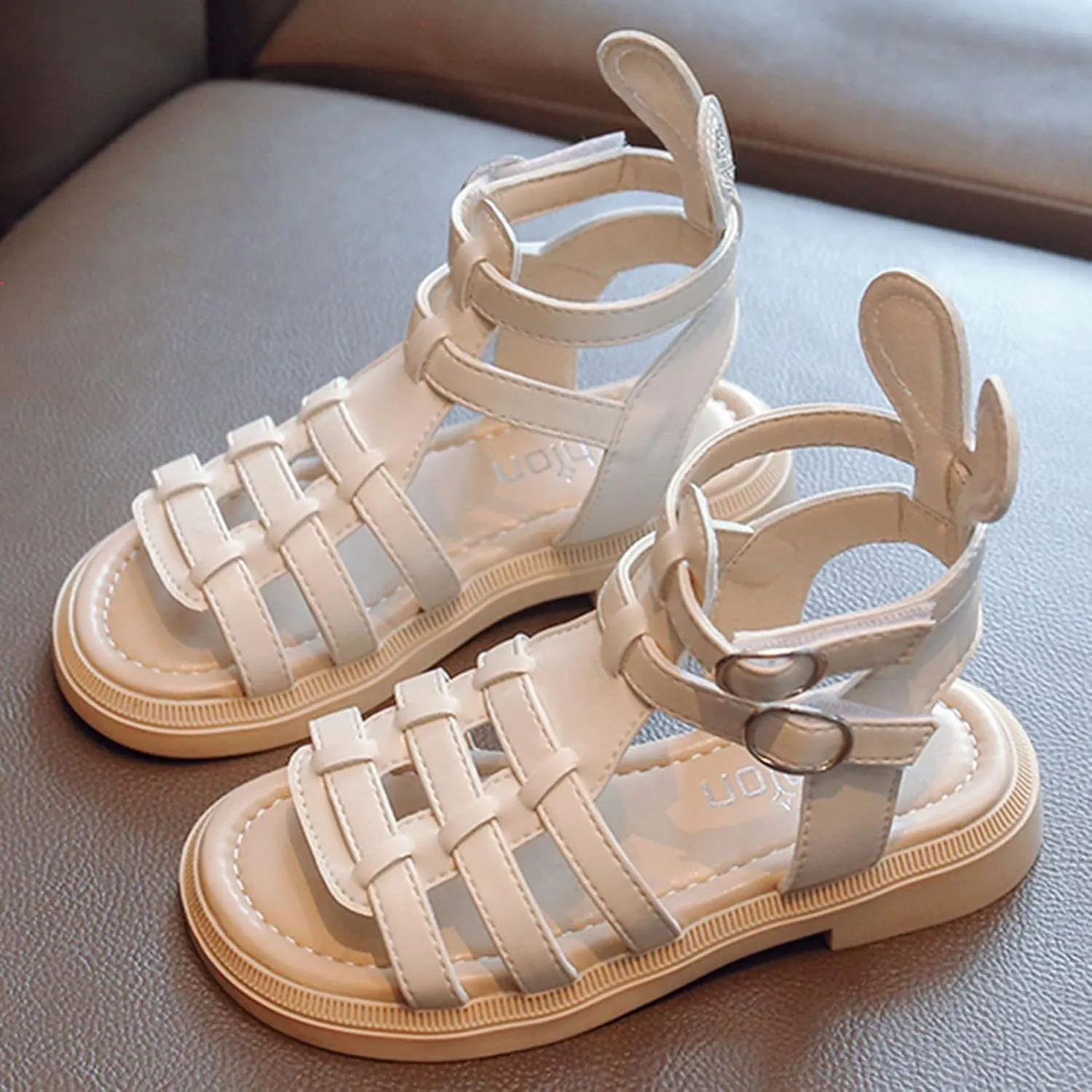 Kids Rubber Flat Gl𝐚diator Sandals Baby Boys Girls Slip On Soft Open Toe Summer Shoes Bunny Bear Bottom Comfy Loafers