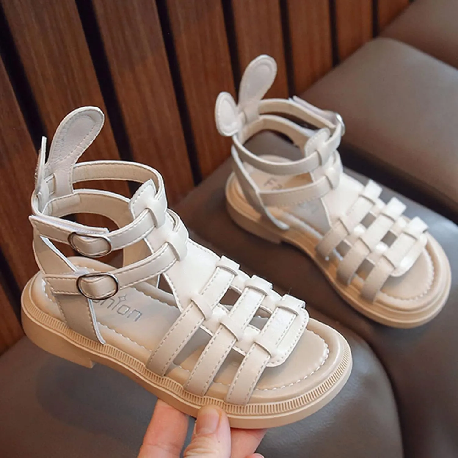 Kids Rubber Flat Gl𝐚diator Sandals Baby Boys Girls Slip On Soft Open Toe Summer Shoes Bunny Bear Bottom Comfy Loafers