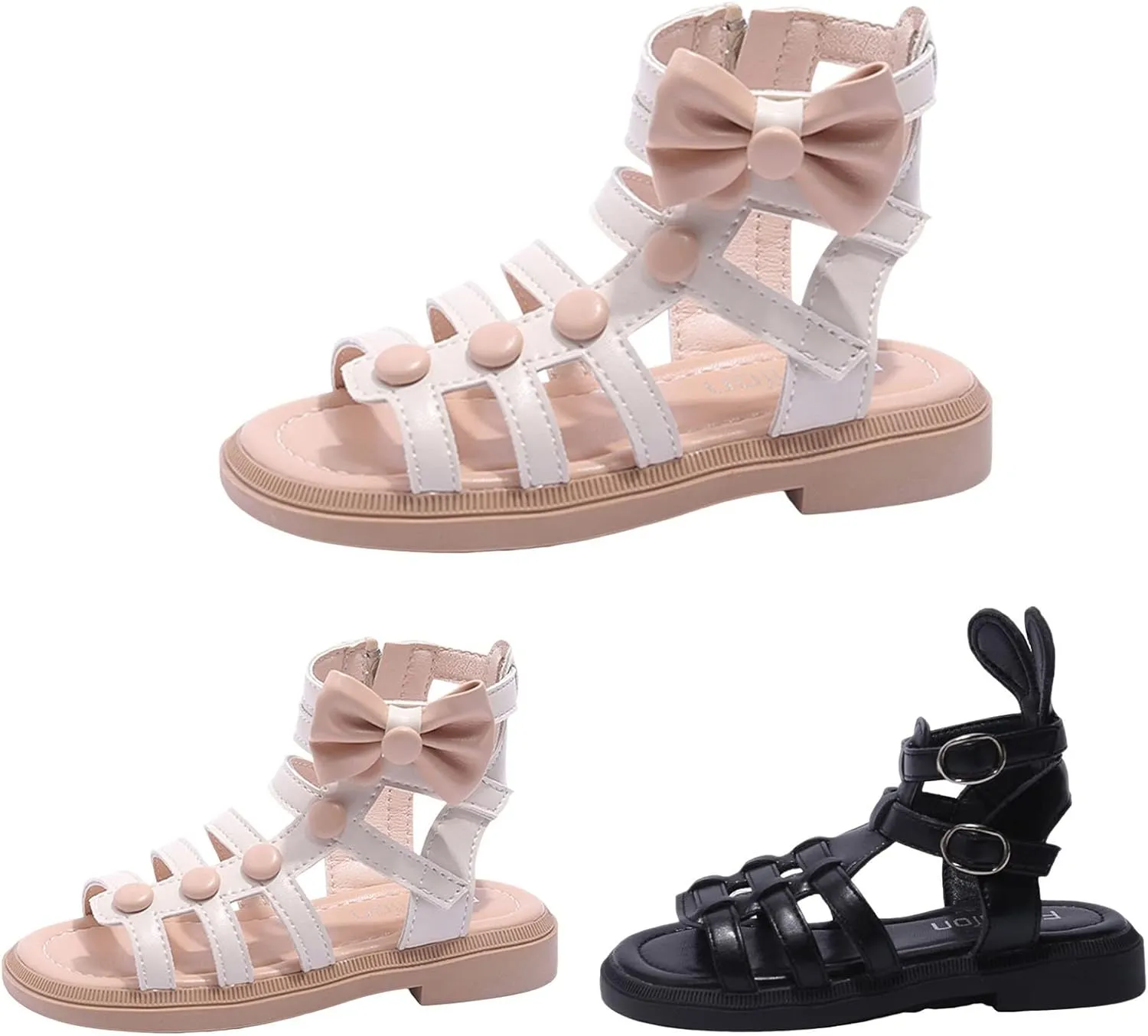 Kids Rubber Flat Gl𝐚diator Sandals Baby Boys Girls Slip On Soft Open Toe Summer Shoes Bunny Bear Bottom Comfy Loafers