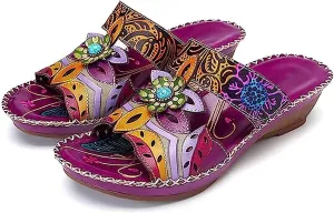 Lausiuoe Sandals Women Dressy Summer Flat Arch Support Orthopedic Slippers Wedge Heel Slip On Orthotic Slides Flip Flops