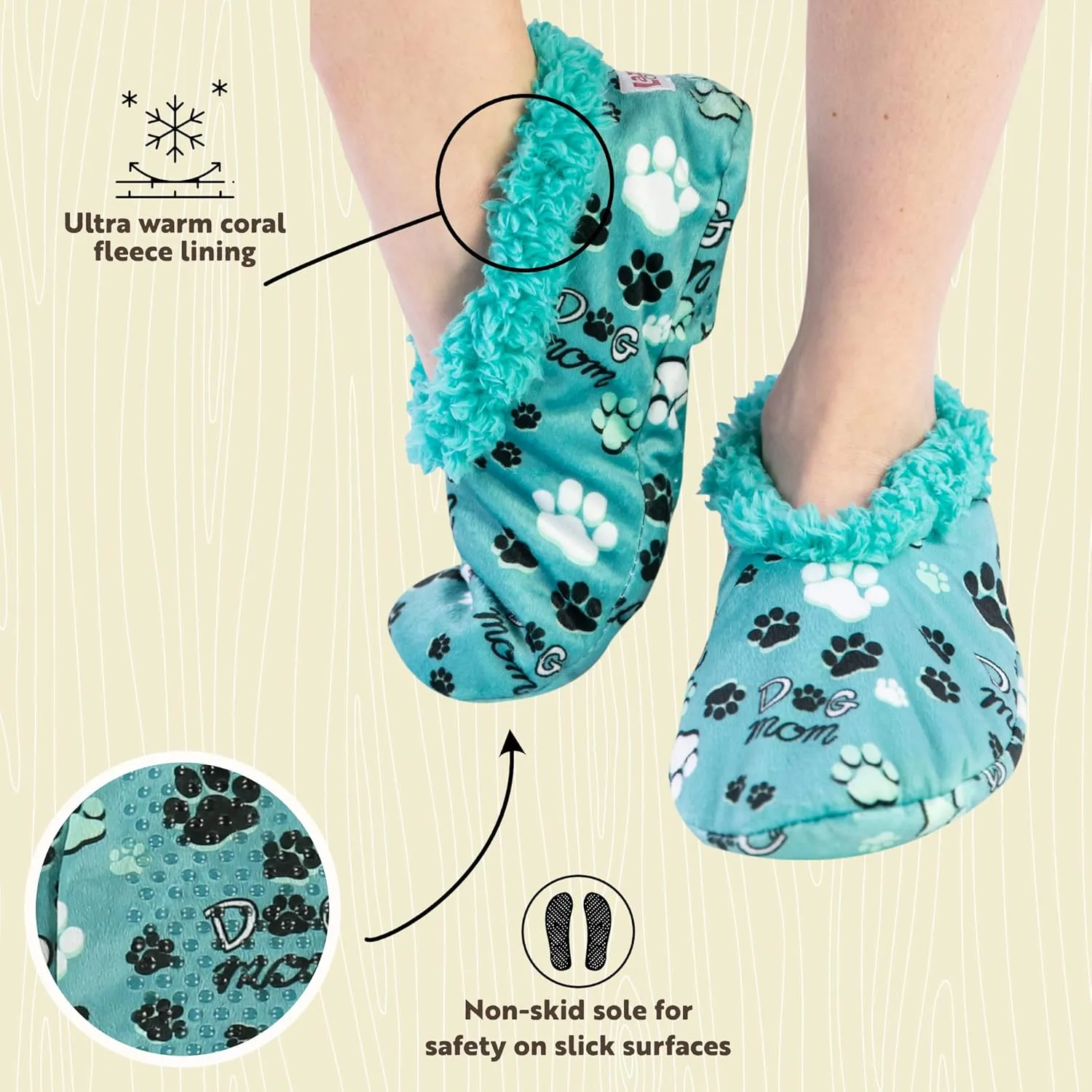 Lazy One Fuzzy Feet Slipper Socks for Women, Cute Fleece-Lined House Slippers, Cute Dog & Cat Design