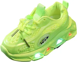 Memory Foam Light Up Sneaker for Toddler Baby Boys Girls Mesh Lace-Up Breathable Led First Walking Sport Shoes Non Slip
