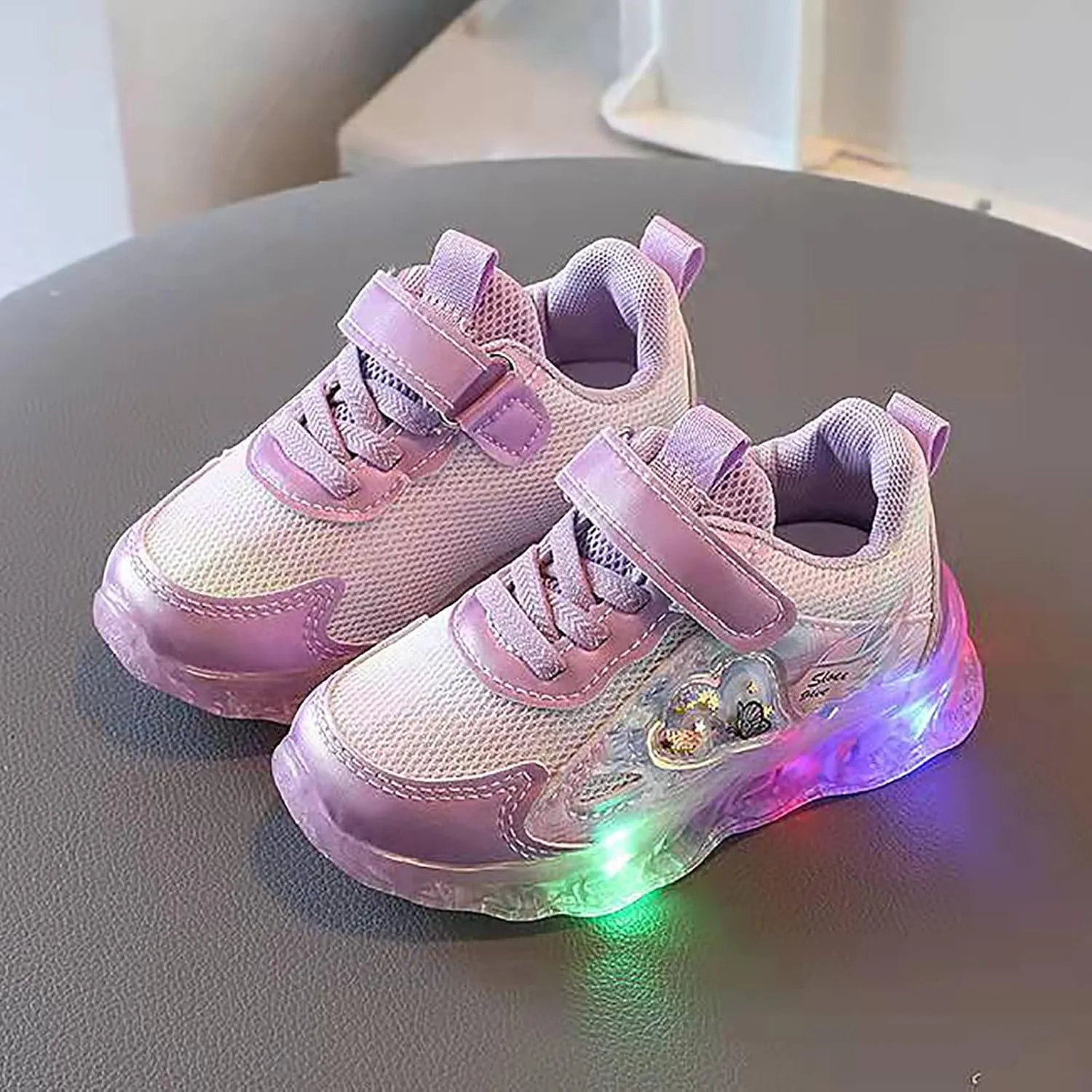 Mesh Breathable Light up Sneakers for Toddler Baby Infant Boys Strap First Walking Sport Shoes Lightweight Non Slip