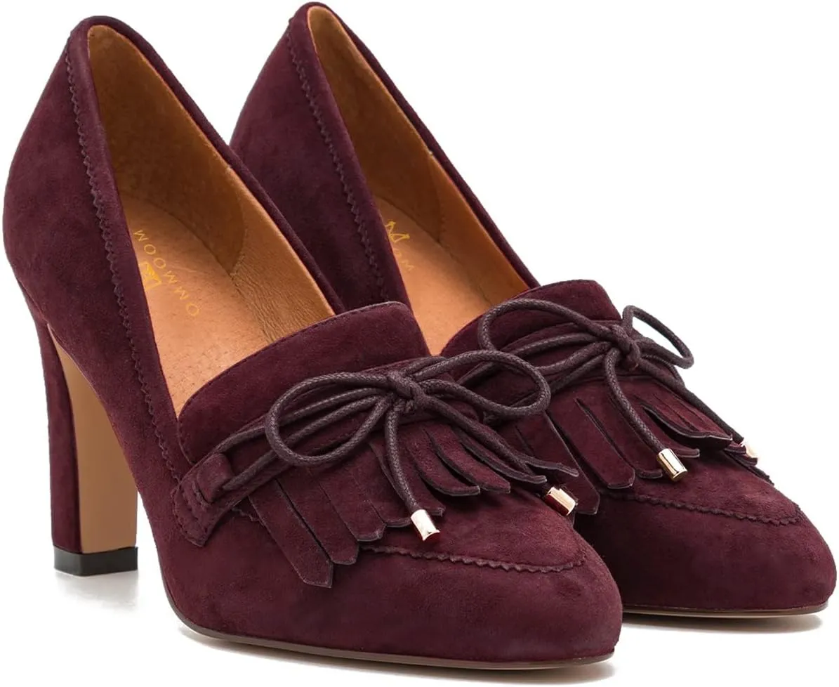 MOOMMO Women High Chunky Heel Loafers Bow & Fringe Pumps Closed Round Toe Slip On Tassel Loafers 3 Inch Block Heel Suede Oxford Shoes for Office Ladies Work Business Party Dress Shoes Spring 4-11 M US