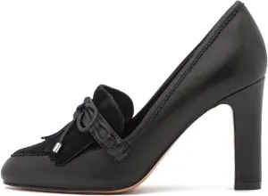 MOOMMO Women High Chunky Heel Loafers Bow & Fringe Pumps Closed Round Toe Slip On Tassel Loafers 3 Inch Block Heel Suede Oxford Shoes for Office Ladies Work Business Party Dress Shoes Spring 4-11 M US