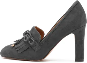 MOOMMO Women High Chunky Heel Loafers Bow & Fringe Pumps Closed Round Toe Slip On Tassel Loafers 3 Inch Block Heel Suede Oxford Shoes for Office Ladies Work Business Party Dress Shoes Spring 4-11 M US