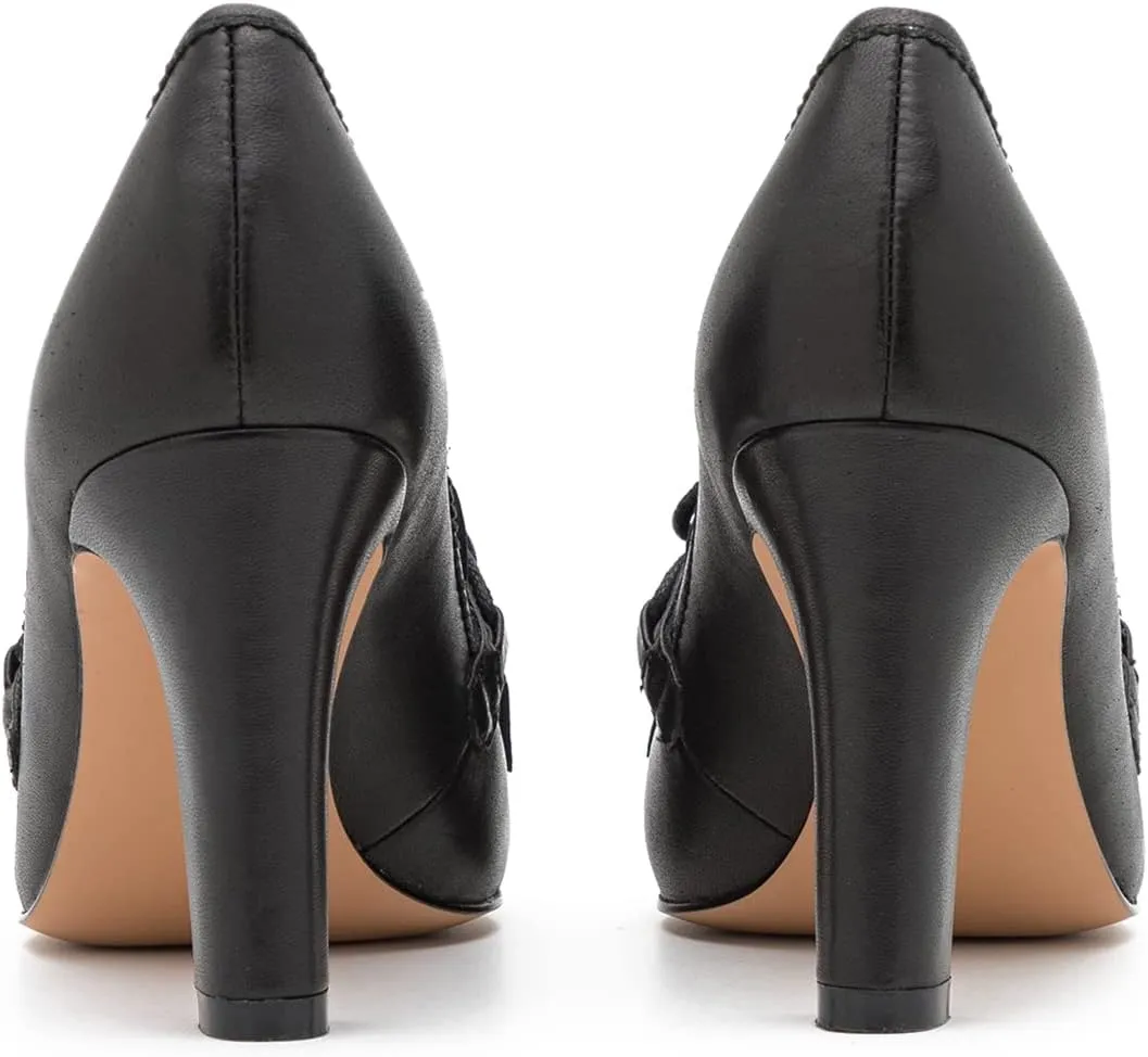 MOOMMO Women High Chunky Heel Loafers Bow & Fringe Pumps Closed Round Toe Slip On Tassel Loafers 3 Inch Block Heel Suede Oxford Shoes for Office Ladies Work Business Party Dress Shoes Spring 4-11 M US