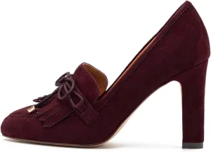 MOOMMO Women High Chunky Heel Loafers Bow & Fringe Pumps Closed Round Toe Slip On Tassel Loafers 3 Inch Block Heel Suede Oxford Shoes for Office Ladies Work Business Party Dress Shoes Spring 4-11 M US
