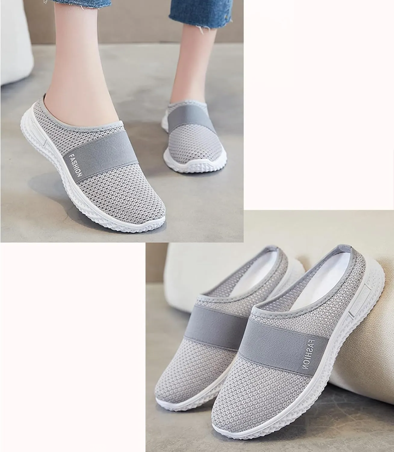 Mules for Women Summer Slip On Backless Breathable Shoes Air Cushion Platform Mesh Sandals Lightweight Beach Walking Shoes Arch Support Beach Slipper Wide Width Clogs