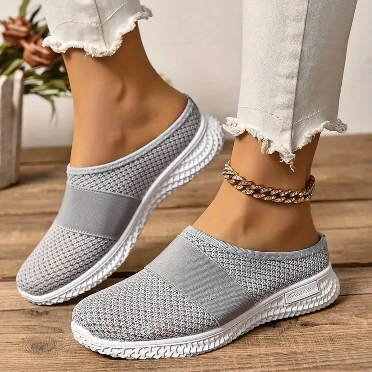 Mules for Women Summer Slip On Backless Breathable Shoes Air Cushion Platform Mesh Sandals Lightweight Beach Walking Shoes Arch Support Beach Slipper Wide Width Clogs